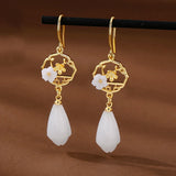 925 sterling silver jade drop earrings for women, elegant green gemstone jewelry by HSF Marketplace