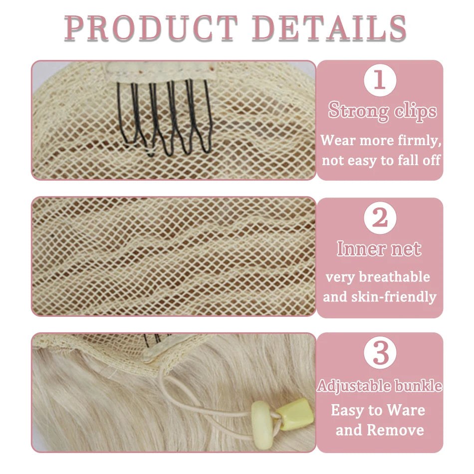 Brazilian human hair body wave drawstring ponytail wrap-around extension, 14–24 inch natural Remy hair