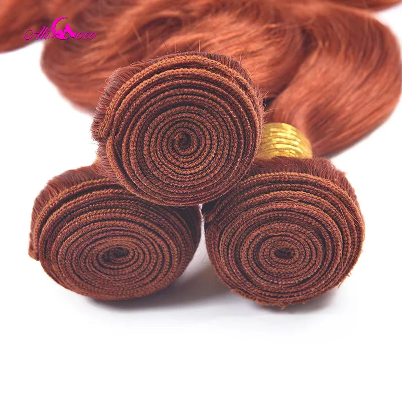 Ali Coco Orange Ginger Bundles With 5x5 Closure Brazilian Body Wave With Closure Remy 5x5 Closure With Human Hair Bundles