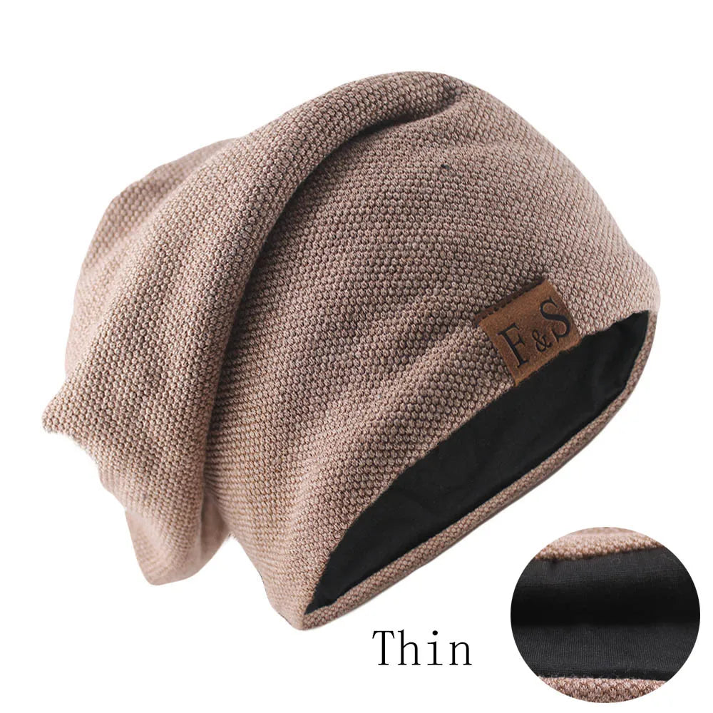 Women's autumn knitted solid color bonnet beanie hat, soft casual turban style for men and women
