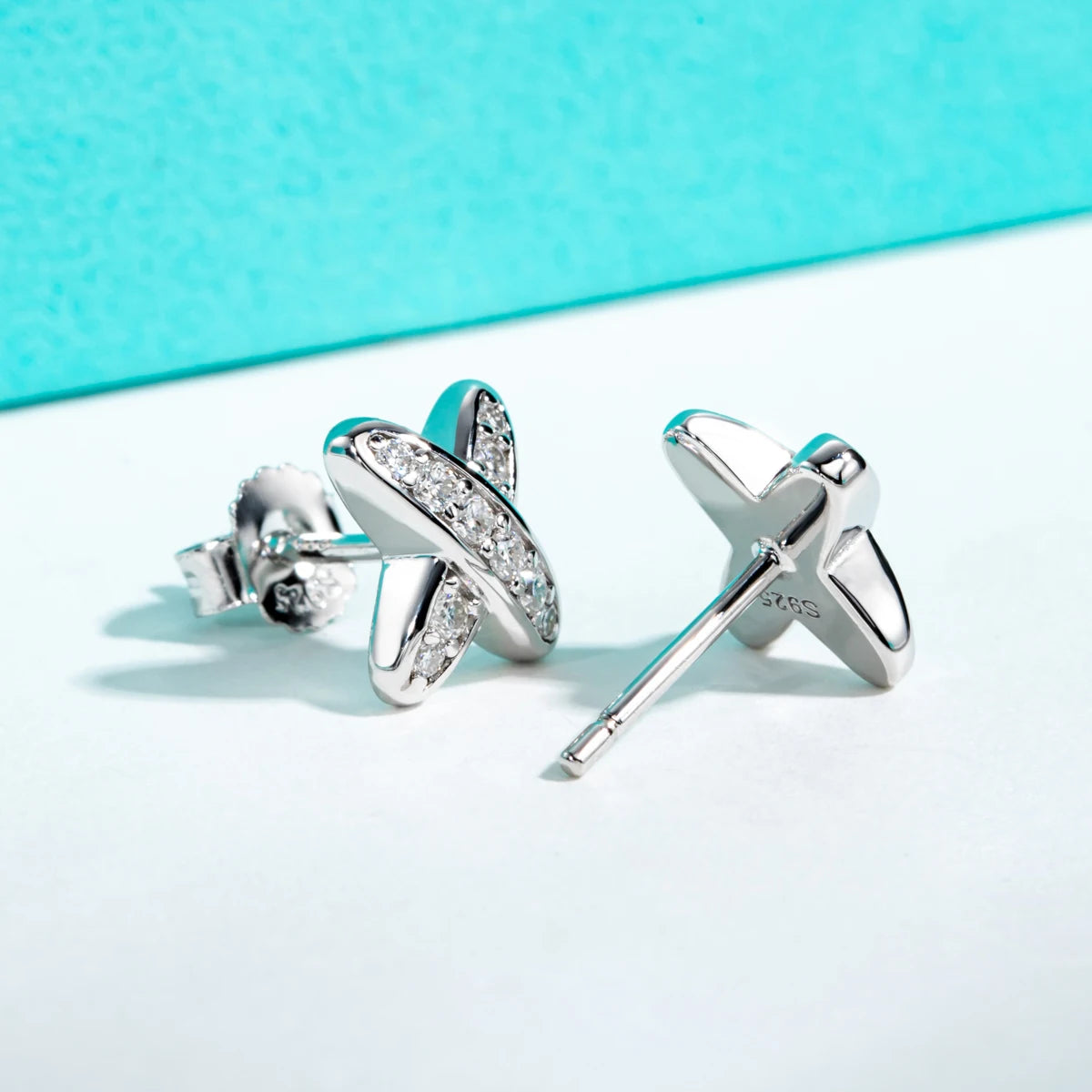AnuJewel moissanite classic cross stud earrings in 925 sterling silver, D color VVS1 gemstone jewelry
