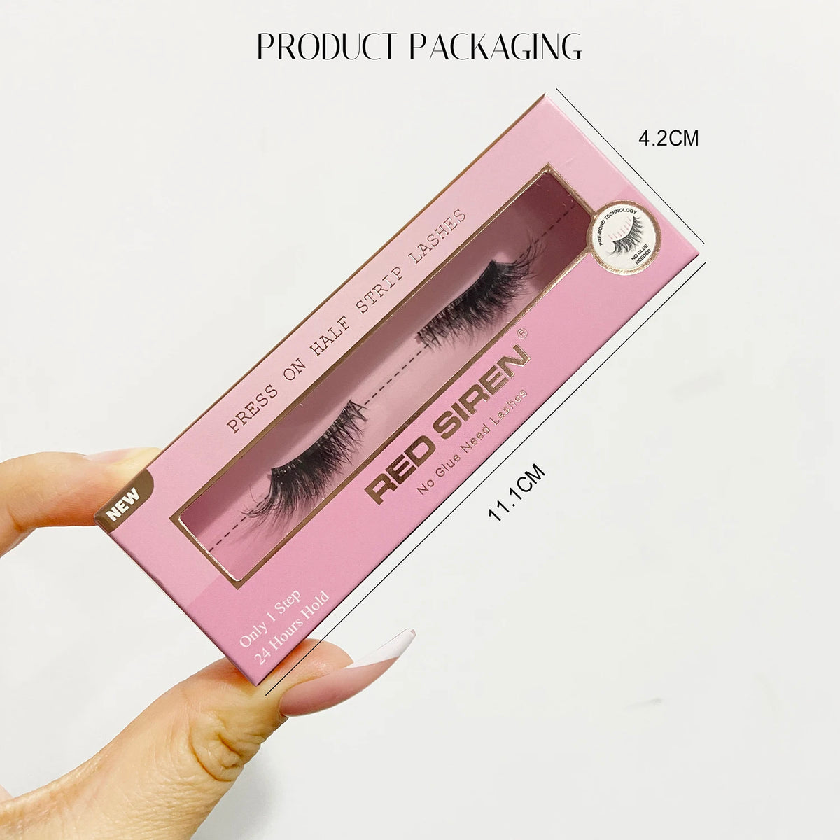 Self adhesive pre-glued half false eyelashes with soft clear band and wide glue strip, reusable cat eye style