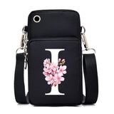 Women's Sakura alphabet floral crossbody bag by HSF Marketplace with colorful letter graphics and mobile phone compartment.