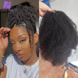 Afro kinky curly Brazilian Remy human hair drawstring clip-in ponytail extension, 12–26 inches