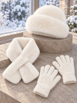 HSF Marketplace winter plush warm hat, scarf, and gloves set for outdoor use