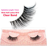 3D Mink Half Eye Lashes Natural Lightweight Short Fake Eyelashes Soft Fluffy Clear Band Strip Mink Lashes Extension
