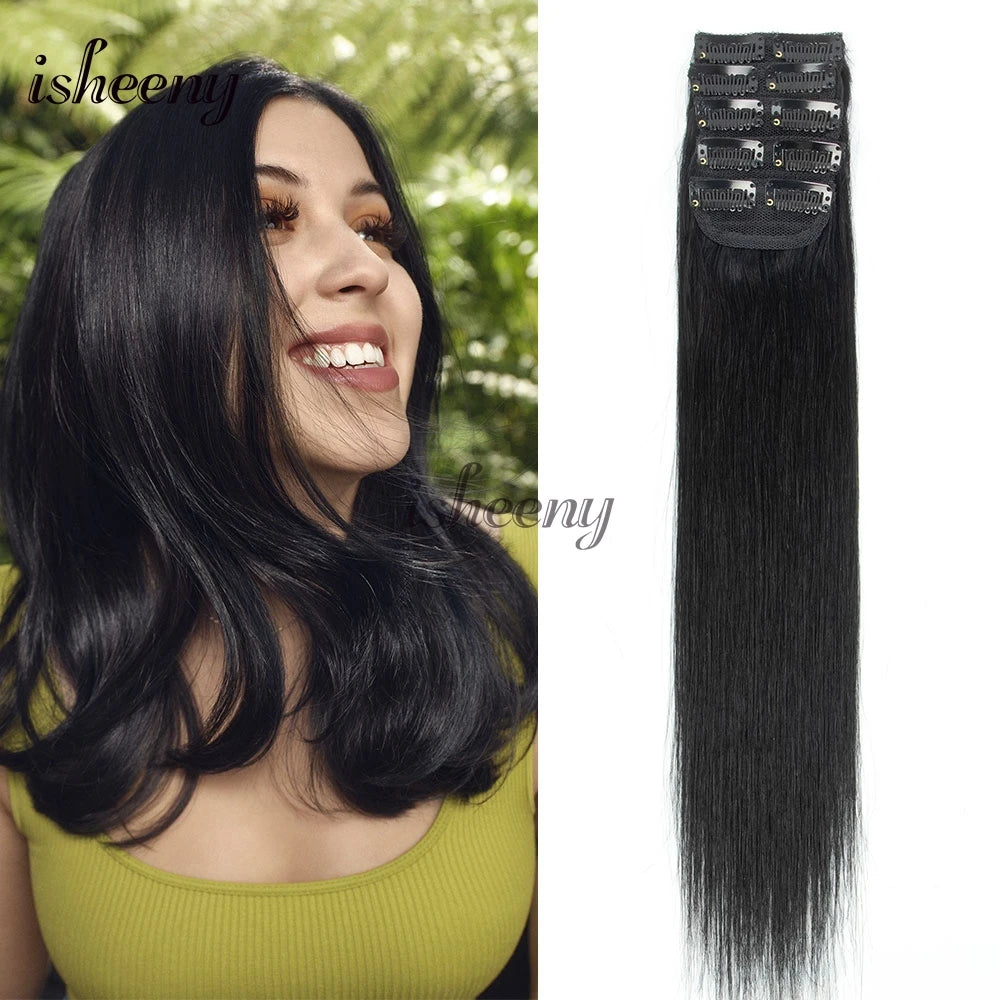 Invisible clip-in real human hair extensions, 5-piece pack with mini clips, Remy hair, 12–18 inch lengths
