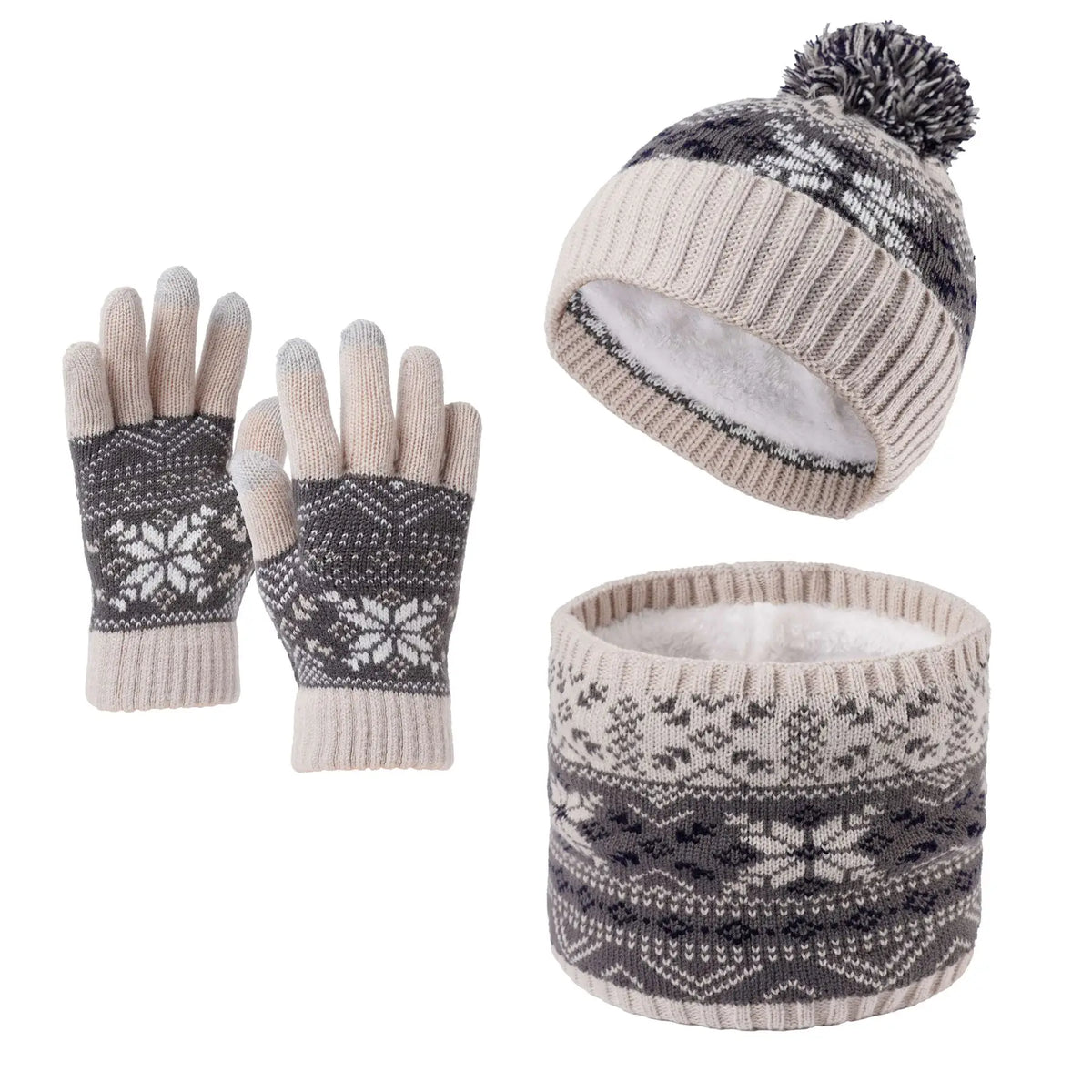 Children's warm knitted hat, scarf and gloves set in winter colors, HSF Marketplace children's winter accessory set