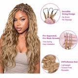 Body Wave Feather Crochet Human Hair Extensions Miracle Knots Honey Blonde Pre Separated Knotless Invisible Crochet Braids Human Braiding Hair Lightweight Comfortable Reusable Boho Hairstyle For Women