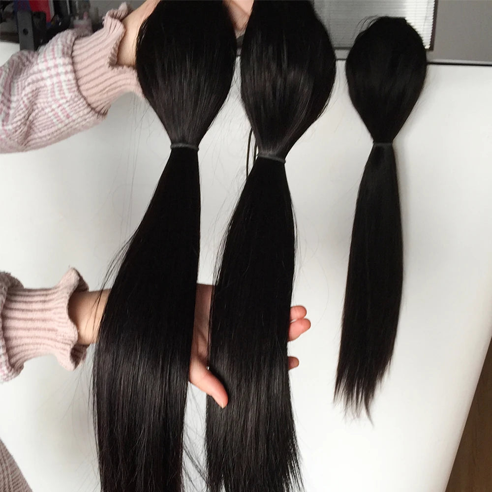 Black Brazilian Remy straight human hair drawstring ponytail extension with clips, 14–26 inches, 150g, 1 piece