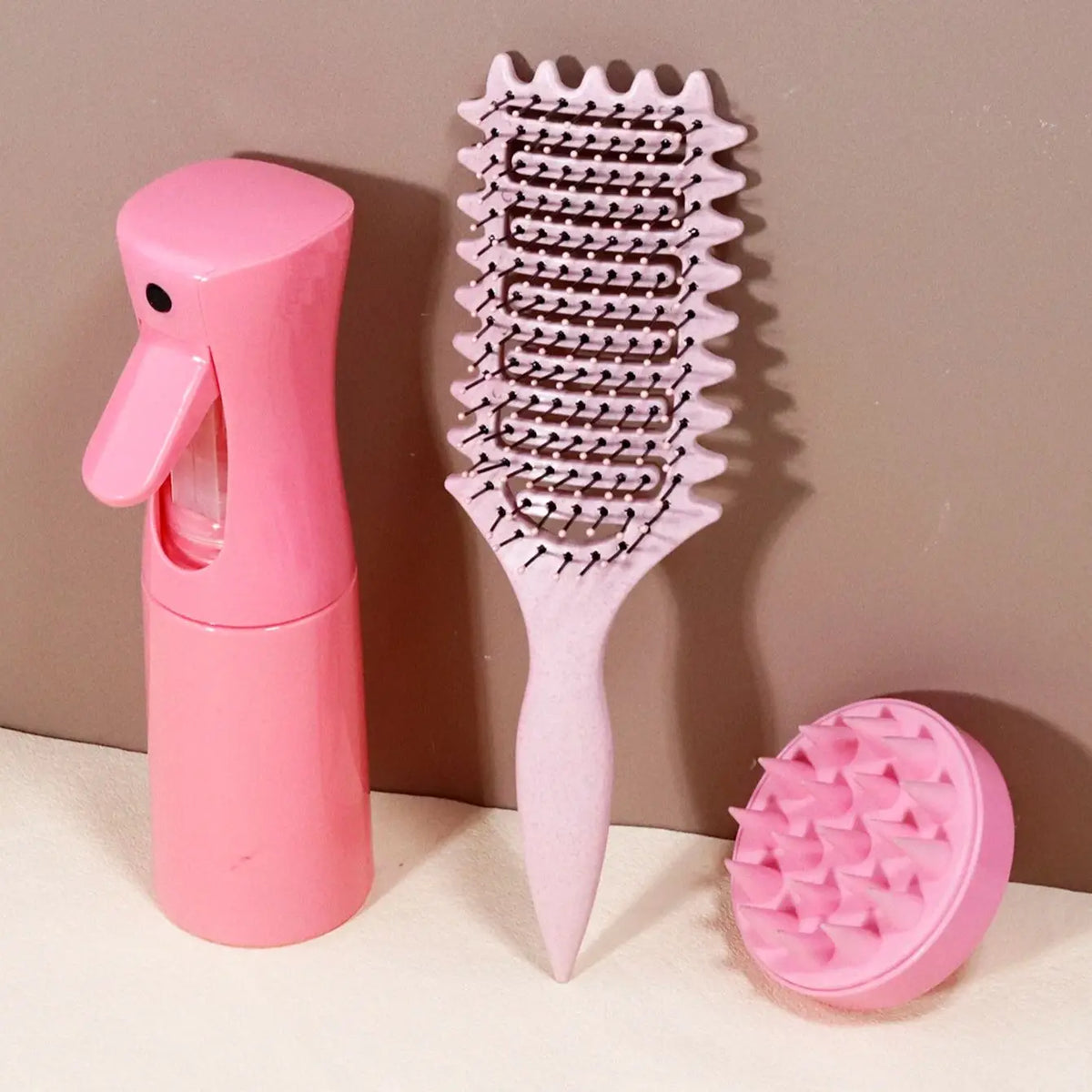 3pcs curl styling tool set - curl styling hair brush, hair spray bottle, scalp massage shampoo, special for real hair wigs