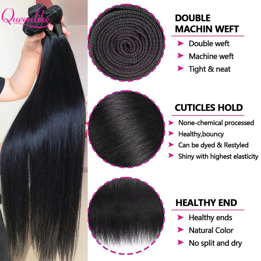 20 20 20 inch Straight Human Hair Bundles And Closure 100% Raw Hair Bundles With 2x6 HD Lace Closure 30inch Bundles Human Hair