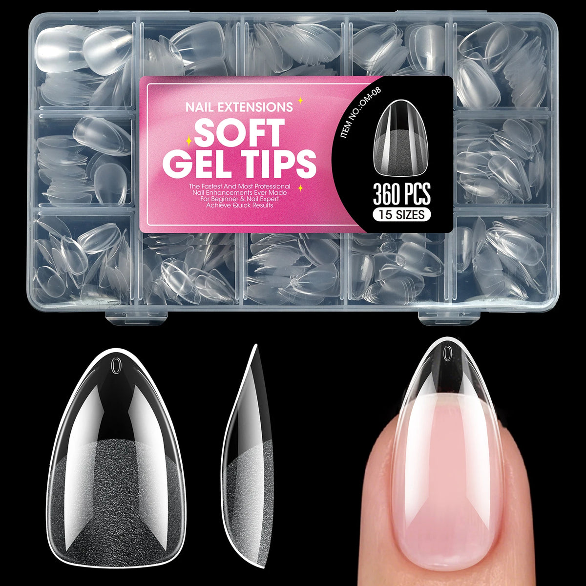 Short almond soft gel nail tips, full cover false nails for acrylic and press-on manicures, 100/320/600 pieces