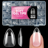 Short almond soft gel nail tips, full cover false nails for acrylic and press-on manicures, 100/320/600 pieces