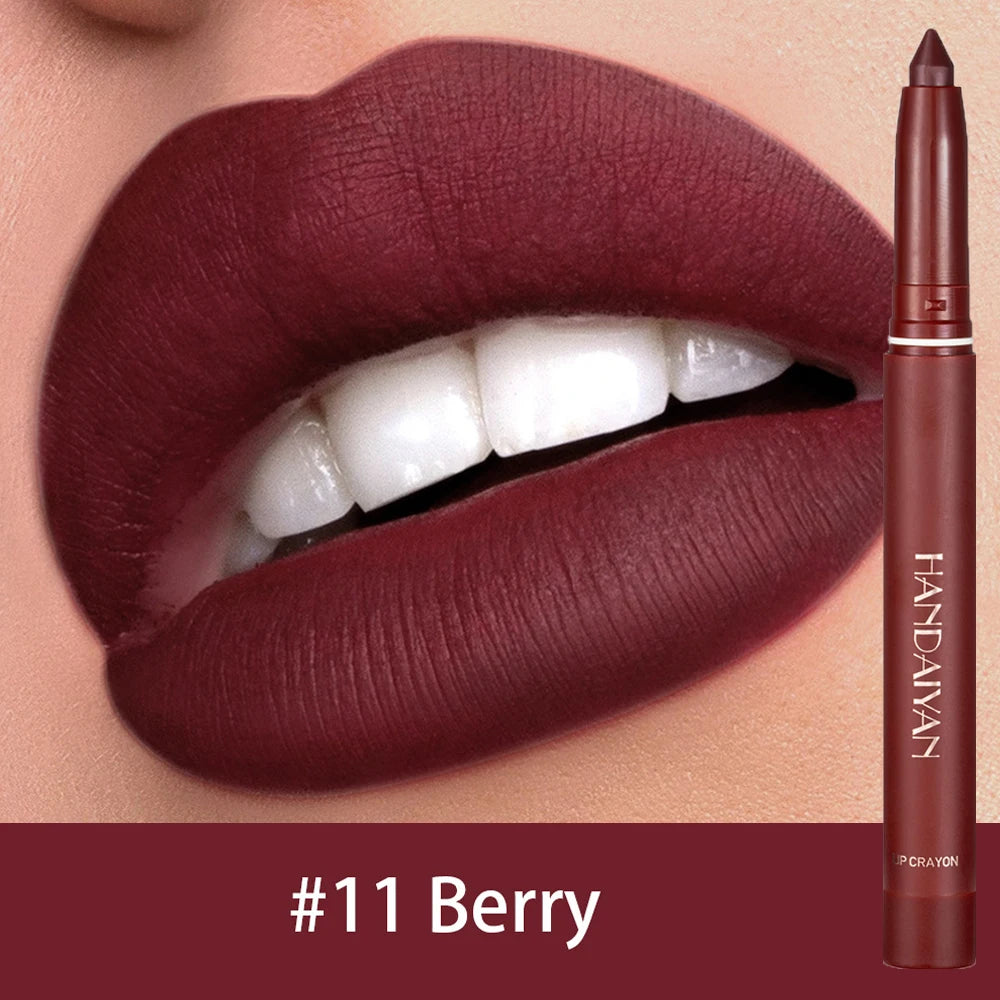 Cherry red matte lipstick and lip liner pencil with nude pink lip contour, plumping stain, and natural lip makeup by HSF Marketplace.