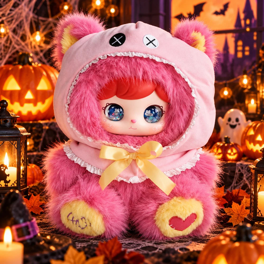 Large Halloween gothic bunny plush doll, soft fluffy kawaii collectible mystery blind box character figure