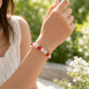 Inner Glow Beaded Bracelet , Red Pink White Stretch Bracelet, Symbolic Love Calm Courage Jewelry, Meaningful Gift for Mom,Sister