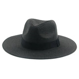 Women's black ribbon Panama straw hat for spring and summer sun protection