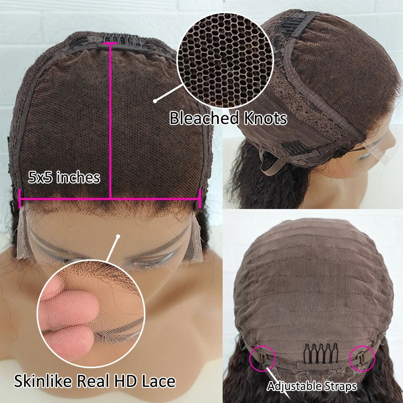 Deep wave short bob 13x6 invisible HD lace front Brazilian Remy human hair wig, pre-plucked glueless closure