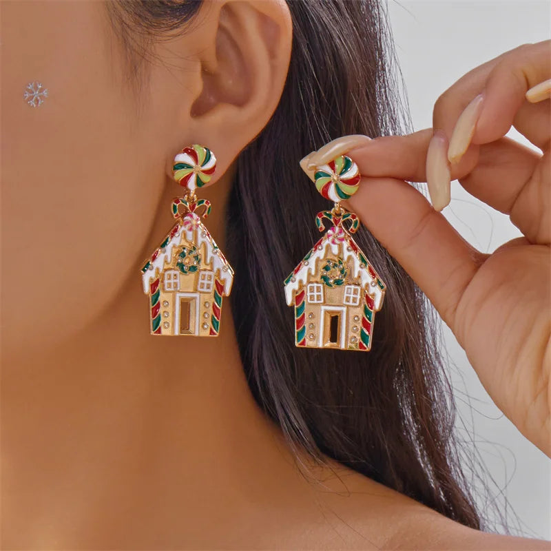 Creative Christmas Grandpa and Grandma Zircon Stud Earrings For Women White Pearl Crystal Snowman Elk Earring New Year Jewelry