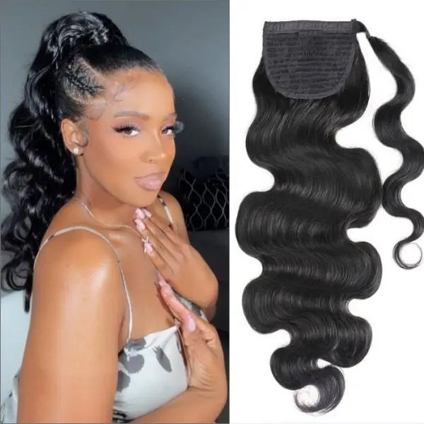 Water Wave Ponytail Extensions Human Hair Wrap Around Corn Wave Pony Magic Paste Brazilian Human Hair Extensions for Women