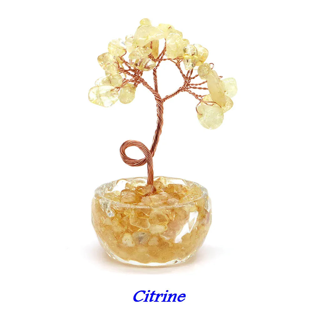 Lucky Money Tree Natural Crystals Aquamarine Fortune Feng Shui Reiki Healing Lapis Lazuli Tree of Life Home Decor Birthday Gifts