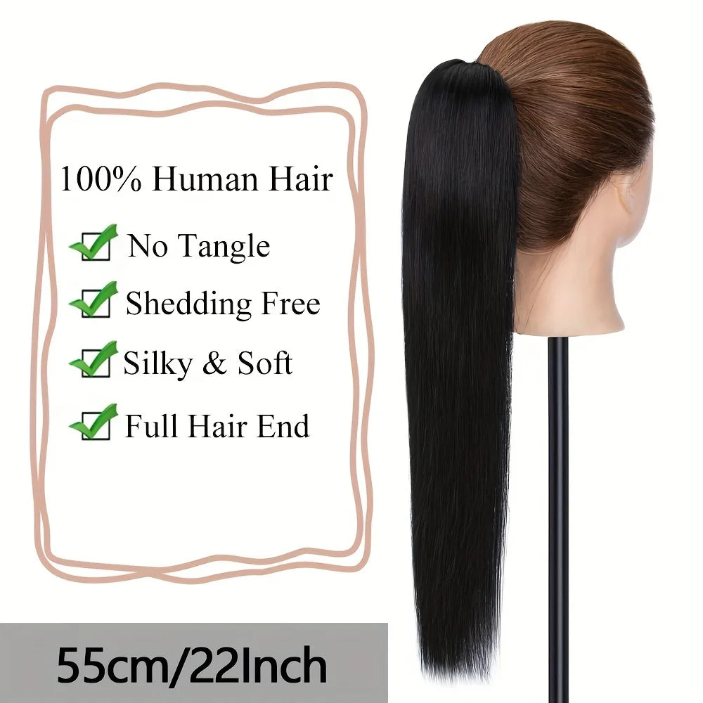 Straight human hair claw clip ponytail extension, Remy hair, 10–30 inch length range