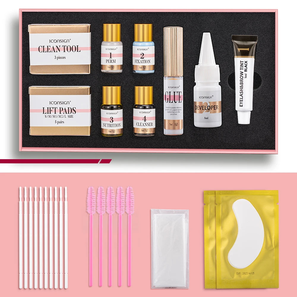 ICONSIGN professional lash lift and tint kit with eyelash lifting, brow lamination, dye, and eye makeup tools