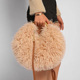 Spice Girl solid color plush women's shoulder bag with furry handle, casual versatile handbag for women, HSF Marketplace.