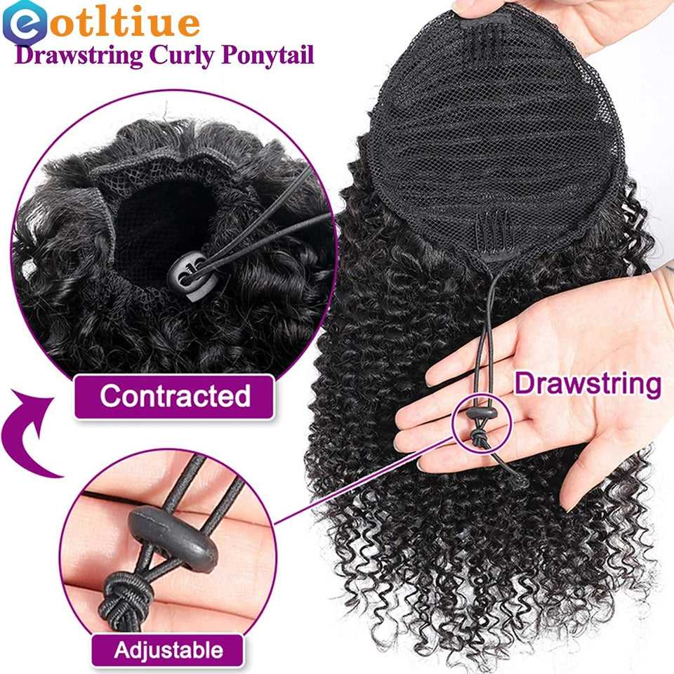 Kinky curly Brazilian human hair drawstring puff ponytail extension, clip-in African American ponytail by HSF Marketplace