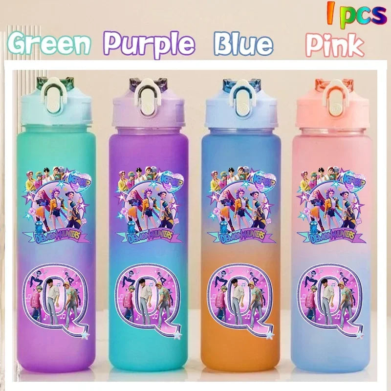 Kpop Demon Hunters gradient color water cup with straw, 750ml, by HSF Marketplace