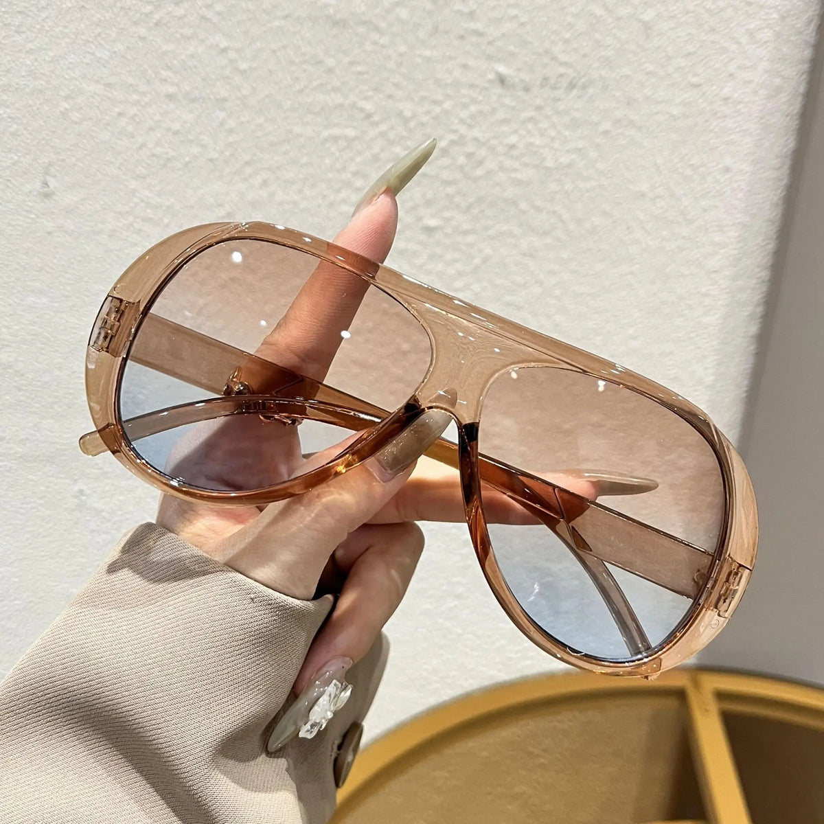 Vintage flat top pilot sunglasses for women by HSF, luxury UV400 eyewear with dark lenses