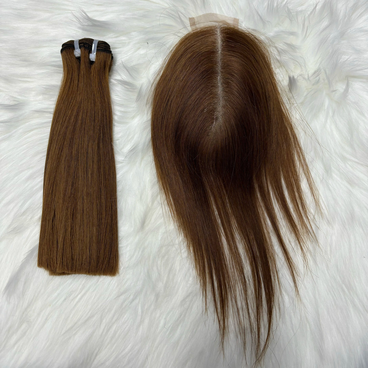Two 6-inch Vietnamese human hair bundles and lace closure in ombre color, featuring double drawn Remy hair from HSF Marketplace.