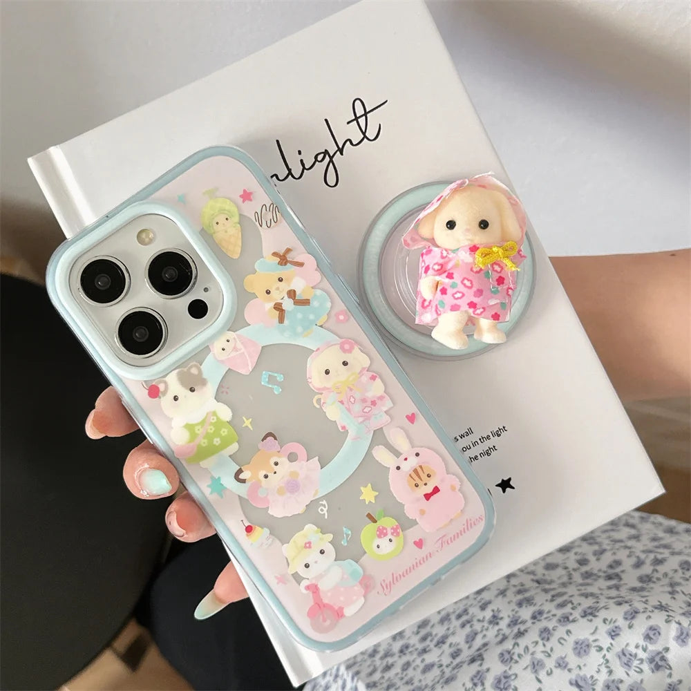 Cute bear and rabbit magnetic stand phone case for iPhone 14–16 by HSF Marketplace