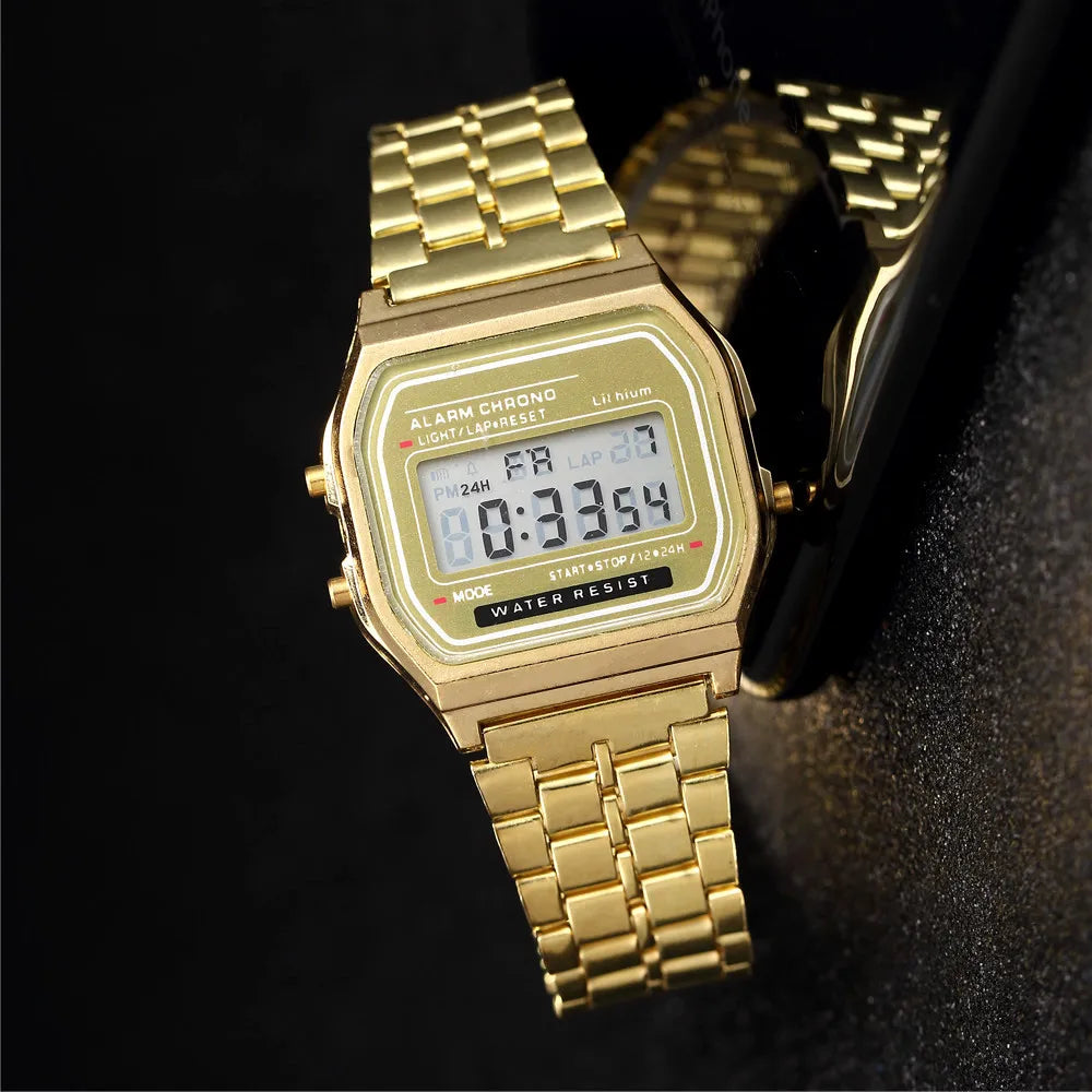 Elegant Digital Watch For Women Gold Silver Stainless Steel Business Ladies Electronic Wrist Watches Man Clock Zegarek Damski