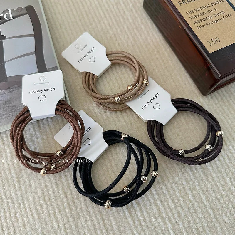 5Pcs Basic Rubber Band Ponytail Small Gold Ball Hair Band Headrope Simple Hair Rope Texture Headgear Hair Accessories