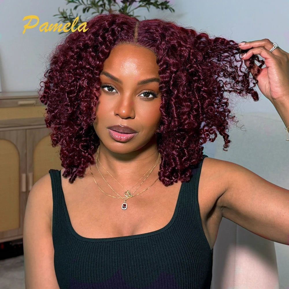 Burmese Curly Human Hair Bundles With 5x5 Closure And 3 Bundles 100% Human Hair Extensions Burgundy Color 13x6 Lace Frontal