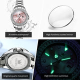 OLEVS 9945 Luxury Women Original Quartz Movement Watch Diamond Scale Stainless Steel Bracelet Luminous Function 30M Waterproof Watch