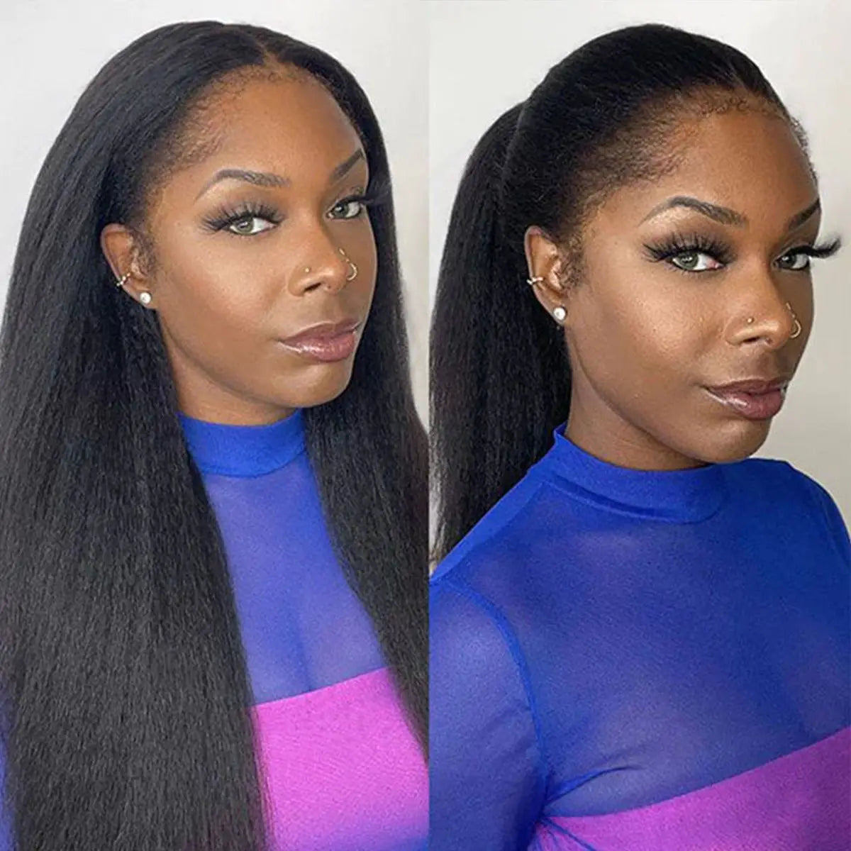 Kinky straight 13x4 lace frontal wig with pre-plucked hairline and comfort fit by HSF Marketplace