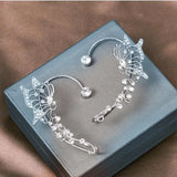 Korean elf butterfly ear cuff with sparkling zircon crystal clip, non-piercing wedding jewelry for women