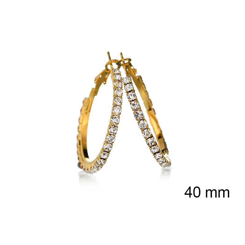 2018 new 30-100mm large crystal hoop earrings with CZ stones, Paparazzi-style basketball wives hip hop jewelry