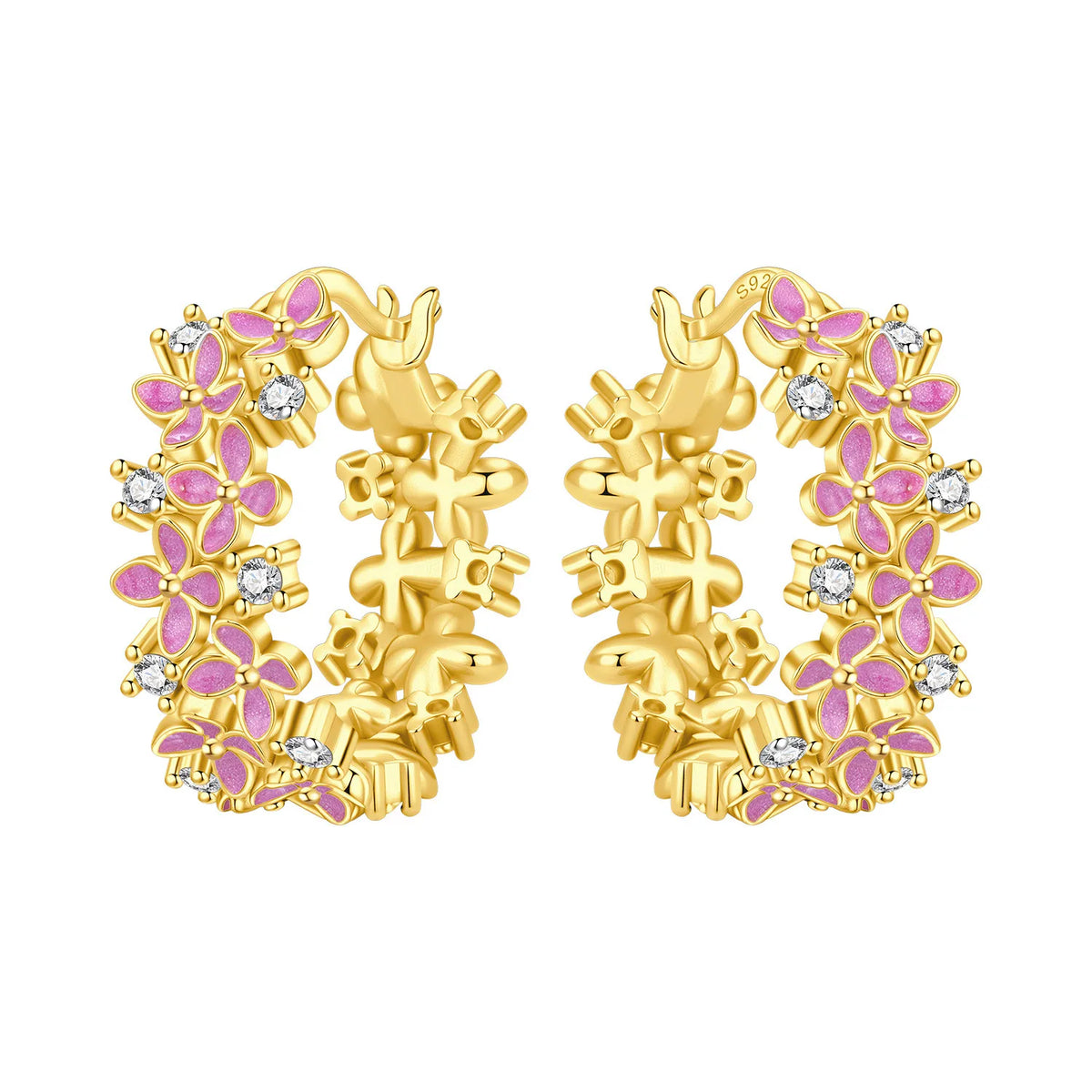 S925 sterling silver cherry blossom flower hoop earrings, delicate floral jewelry for women