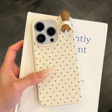 Polka dot phone case for iPhone with cute cartoon cat design by HSF Marketplace