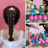 Candy Color Double Bead Hair Ties Kids Elastic Hair Bands Colorful Round Ball Ponytail Holders Cute Hair Accessories For Little