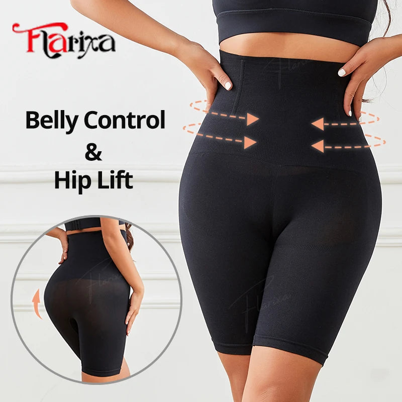 Flarixa high waist seamless shaper shorts with tummy control and hip lift design in beige, front view
