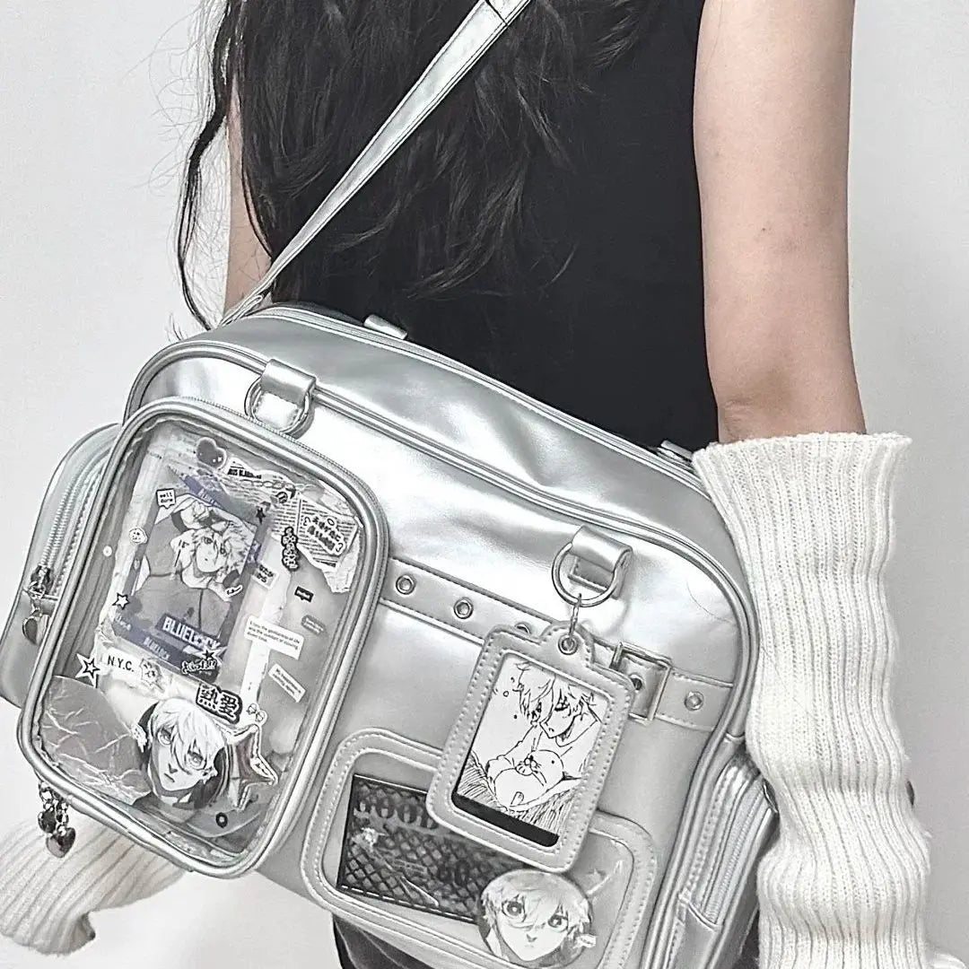 Harajuku Pin Doll 20cm PU leather display Ita bag with large capacity, preppy style shoulder bag for women, daily crossbody purse