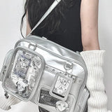 Harajuku Pin Doll 20cm PU leather display Ita bag with large capacity, preppy style shoulder bag for women, daily crossbody purse