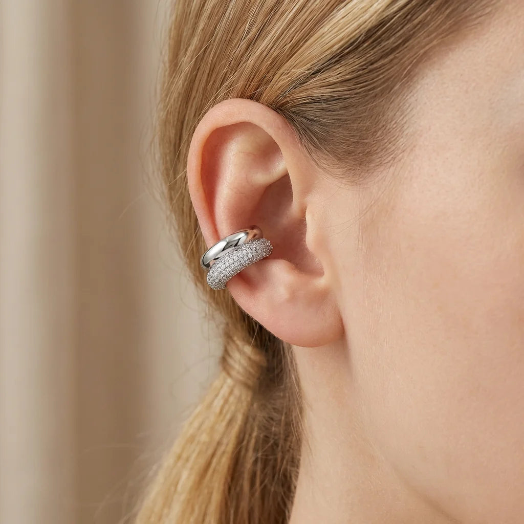 1Pc Minimalist Paved Zircon Double Layer Clip Earrings No Piercing Cartilage Ear Cuff Gold Plated Party Fashion Jewelry Gift