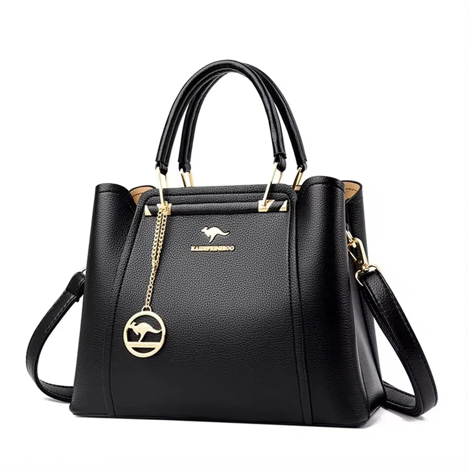 Genuine soft PU leather vintage women's handbag with shoulder strap, large capacity tote bag, luxury designer purse by HSF Marketplace.