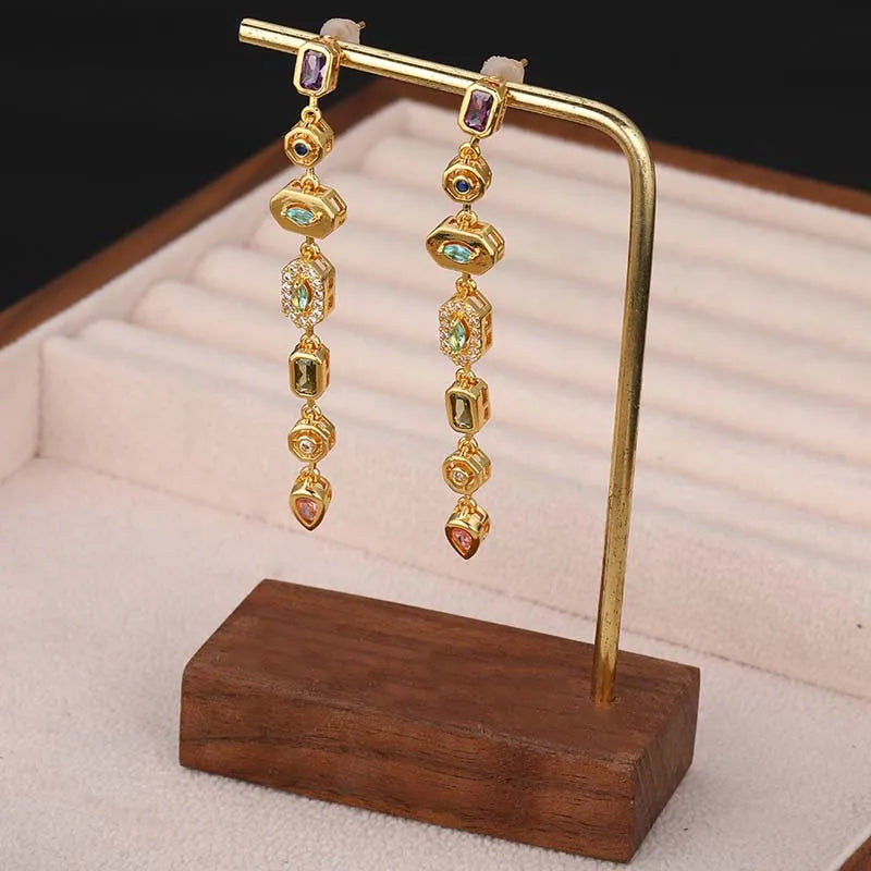 Colorful zircon water drop long tassel earrings for women by HSF Marketplace
